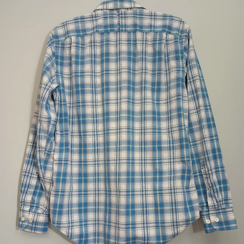 Men's Banana Republic Blue and White Plaid Shirt M 15-15 1/2